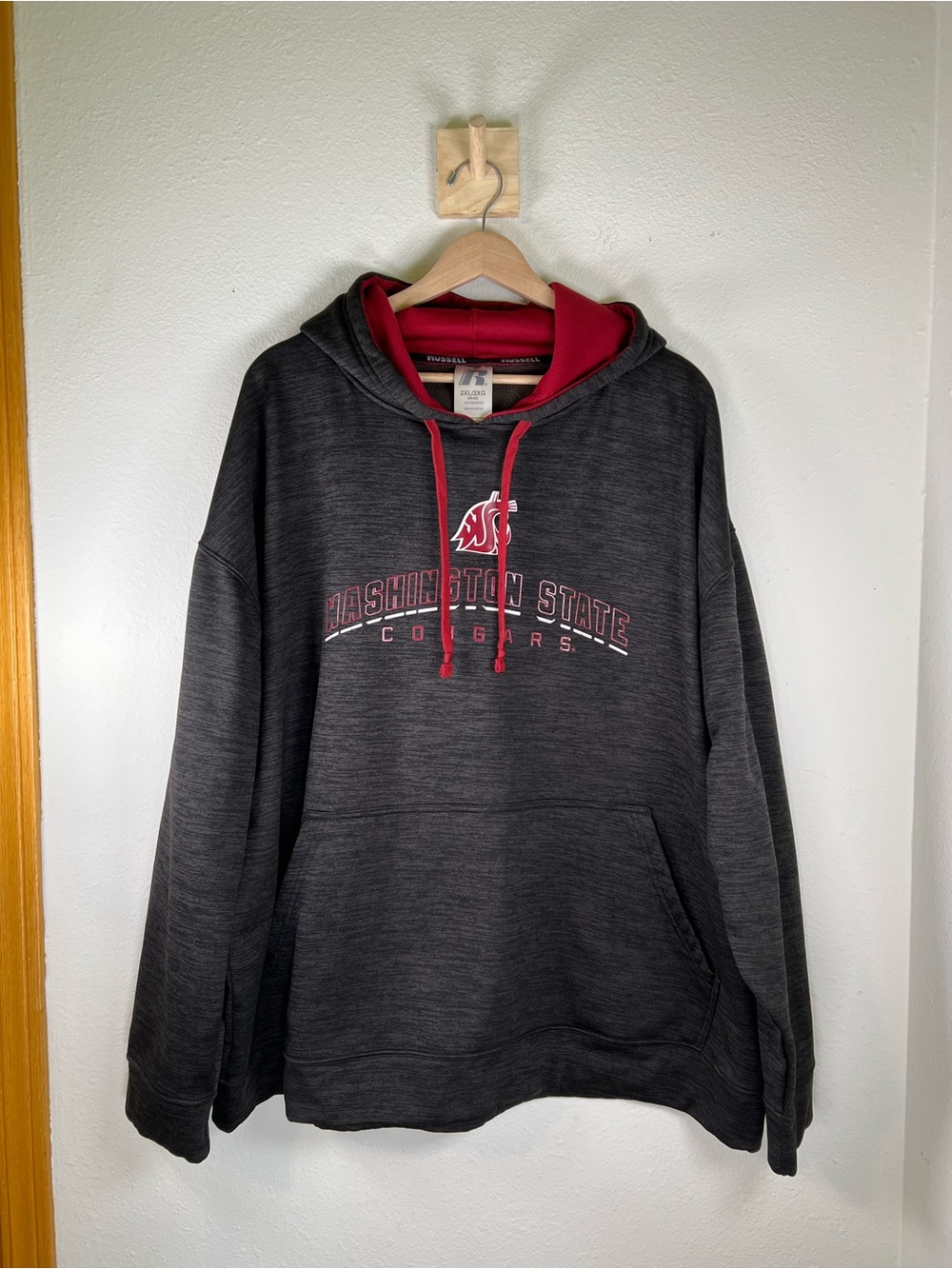 Russell Athletic Charcoal and Red Washington State Hoodie